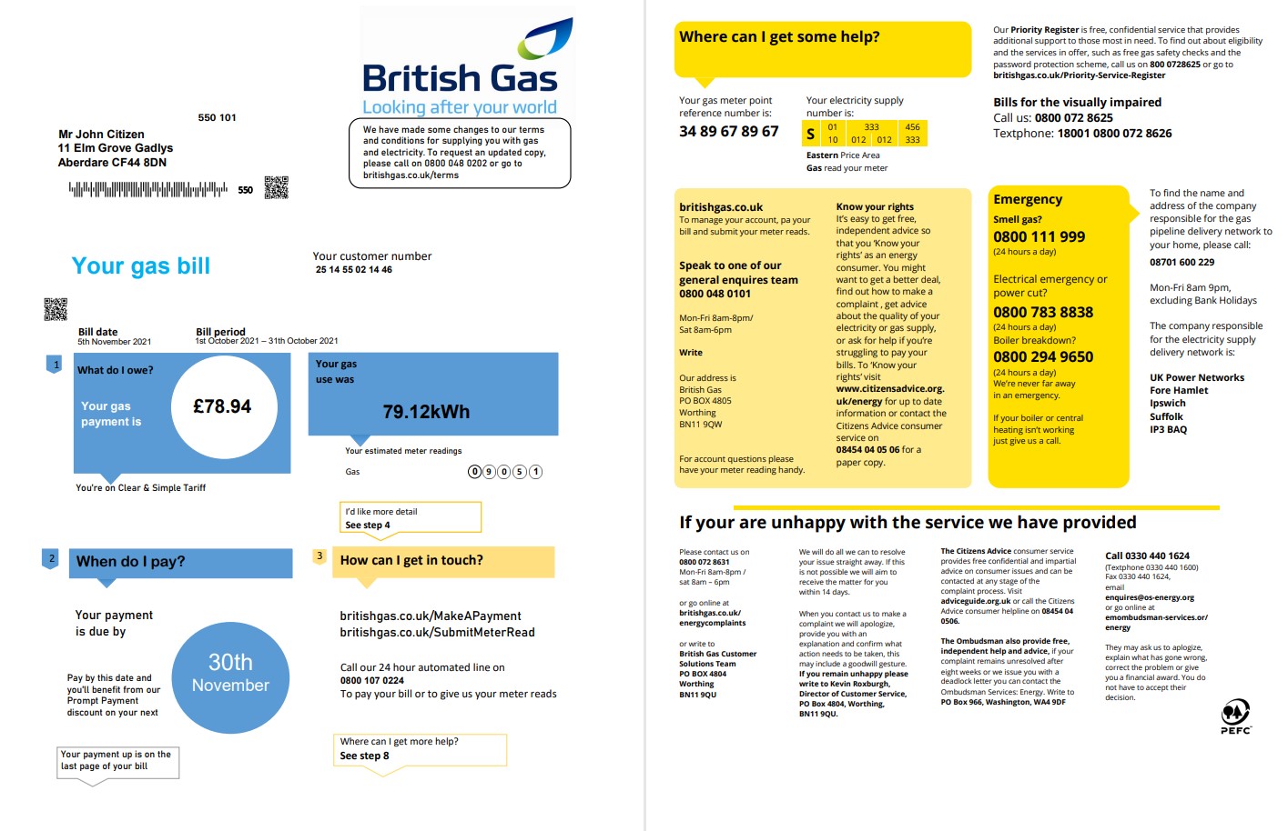 United Kingdom British Gas utility bill template in Word and PDF format fully editable (2 pages) version 1